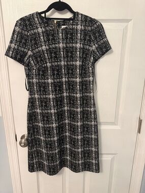 Calvin Klein Black & White Plaid Short-Sleeve Dress